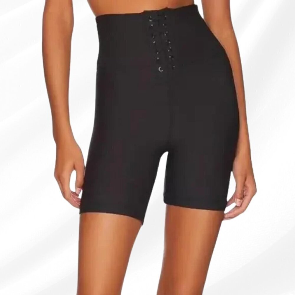 *WeWoreWhat Black Lace Up Biker Shorts Size XS NWT
